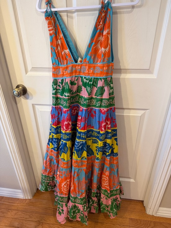 Farm Rio Colorful Tiered Maxi Dress with Deep V Sz Small.  NWT. Box38 - Picture 4 of 6